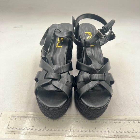 FSJ Black Open Toe Espadrille Platform Ankle Strap Wedge Sandals Woven Shoes - Picture 3 of 8